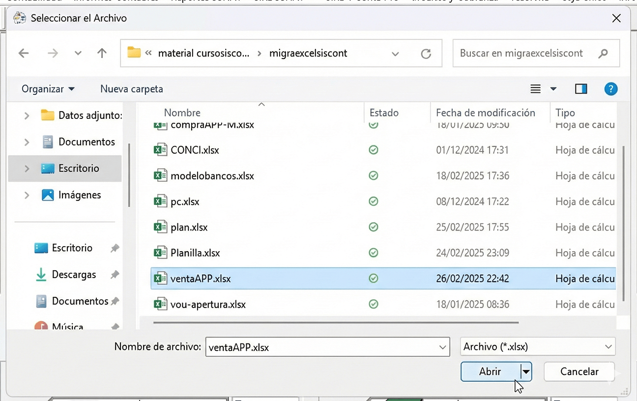 Selección del Excel